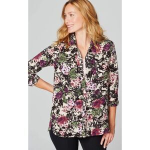 Colorful Floral Sz XL Church Office Blouse Long Sleeve Button Up Shirt J.JILL